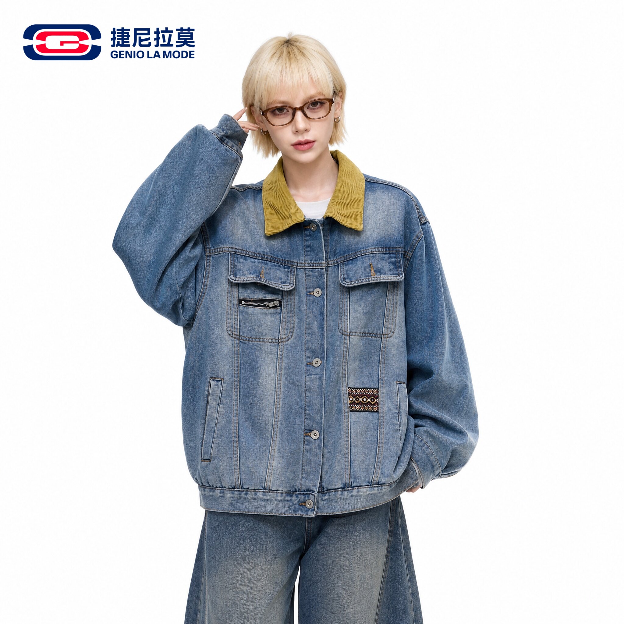 捷尼拉莫复古牛仔夹克男女春秋
