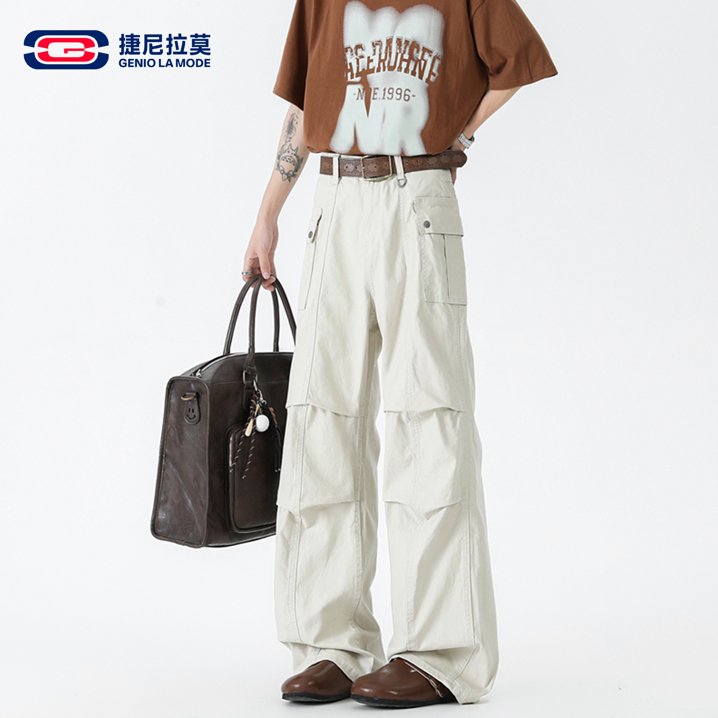 捷尼拉莫青春活力风工装裤男女春秋季宽松直筒多口袋休闲长裤耐磨