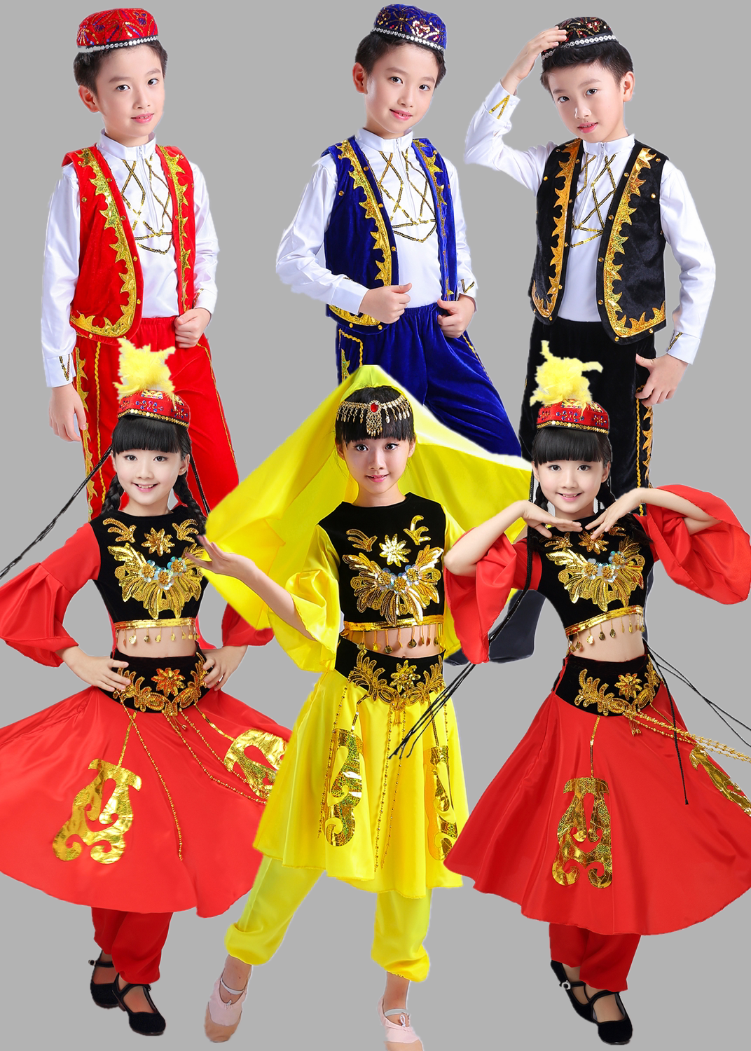 儿童新疆舞蹈服装少数民族回族表演服饰幼儿园维吾尔族肚皮舞演出