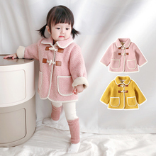 韩版女童外套秋冬装新款韩版女宝宝羊羔毛洋气小童加绒加厚毛毛衣