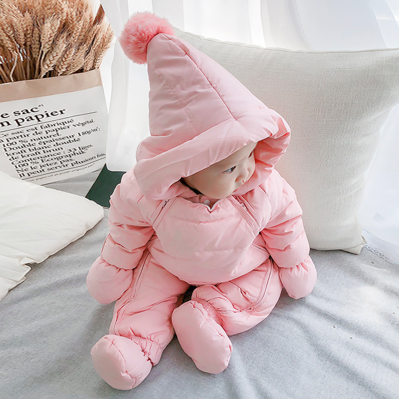 婴儿连体羽绒服冬季婴幼儿连体衣外出抱衣新生儿宝宝连帽冬装衣服