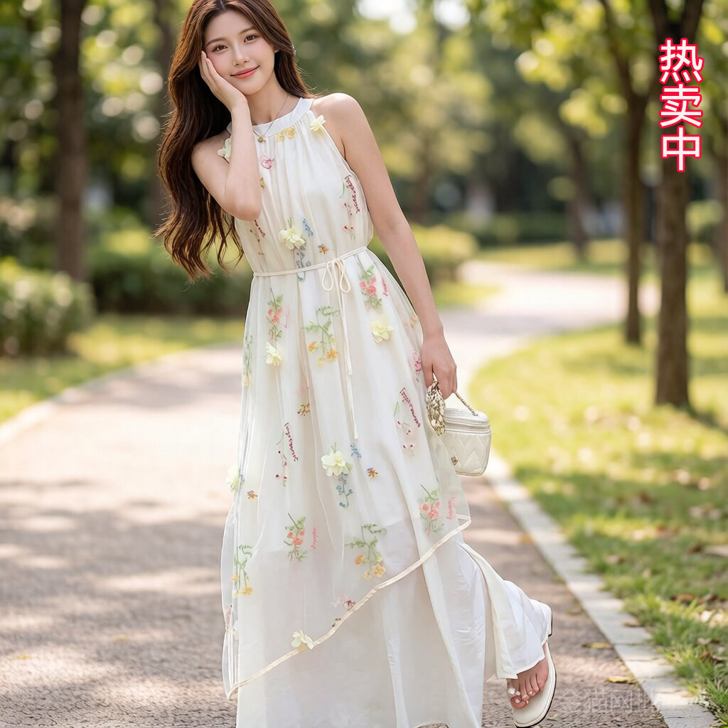宽松纱裙网纱刺绣仙女裙无袖纱裙