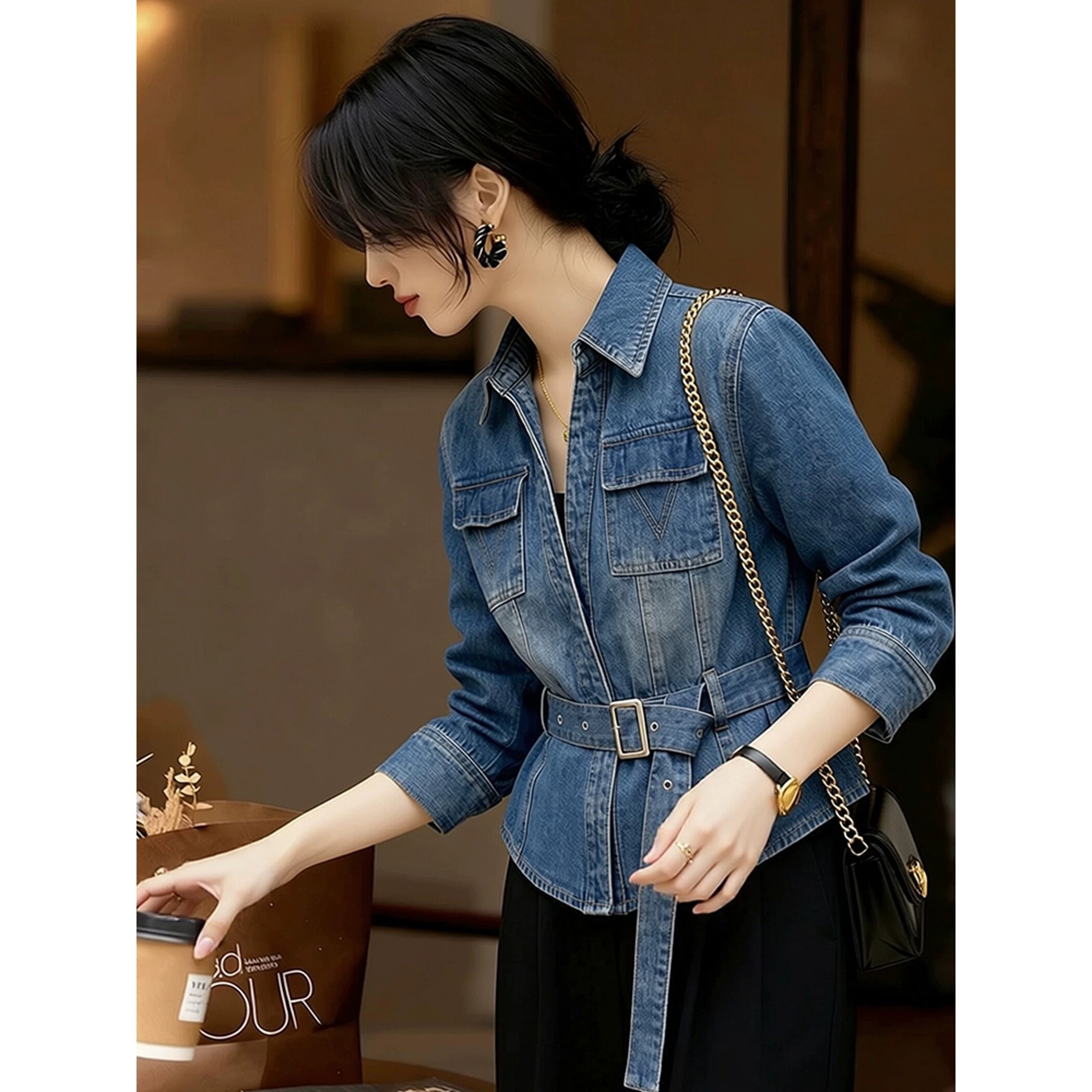 牛仔外套女新款翻领夹克上衣女
