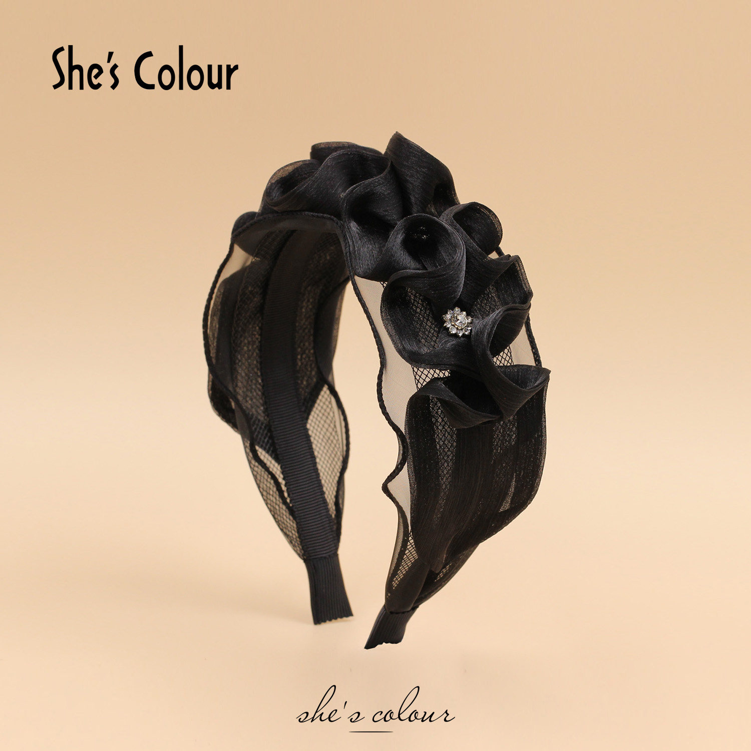 法式黑色发箍女2023新款秋冬欧根纱增高颅顶显脸小高级感头箍网纱