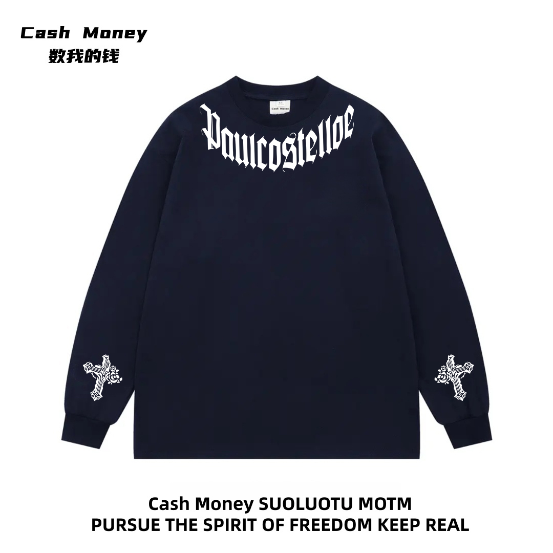 Cash Money数我的钱 美式哥特字母印花长袖T恤休闲男女套头高街潮