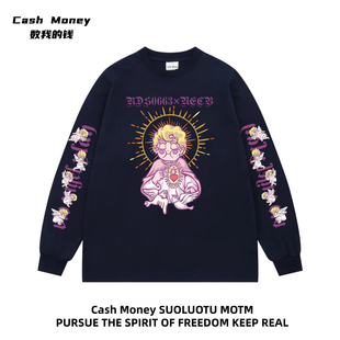 Money数我 长袖 钱 潮流天使印花T恤卡通宽松秋季 慵懒风 美式 Cash