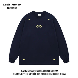 潮牌字母印花秋季 钱 长袖 T恤美式 Cash 宽松简约打底衫 Money数我