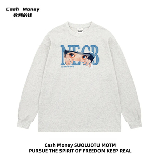 Money数我 休闲百搭宽松上衣打底衫 钱 圆领印花T恤长袖 美式 Cash