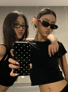 欧美复古百搭窄框墨镜气质高级感太阳眼镜凹造型小众黑色防紫外线