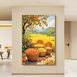 丰收图五谷丰登柿柿如意装饰画餐厅饭店水稻壁画苹果麦田有框挂画