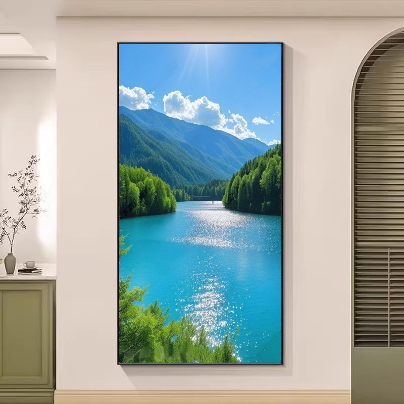 平静湖面玄关装饰画山水画青山绿现代装饰画
