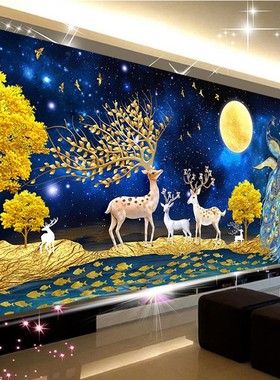 2025新款轻奢钻石画满钻客厅十字绣大幅大气孔雀发财鹿5D砖石贴画