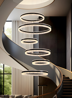别墅复式楼中空跃层挑空楼梯间灯现代简约客厅意式上下发光大吊灯