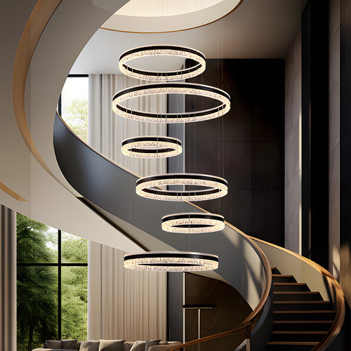 别墅复式楼客厅上下发光大吊灯