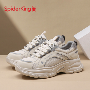 蜘蛛王时尚休闲鞋女2025年春秋新款厚底运动女鞋透气网面老爹鞋女