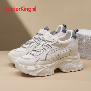 蜘蛛王厚底老爹鞋女款2025新款网面透气增高显脚小运动休闲小白鞋