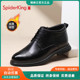 蜘蛛王男靴商务休闲真皮加绒保暖棉鞋 中帮棉靴黑色系带棉皮鞋 男