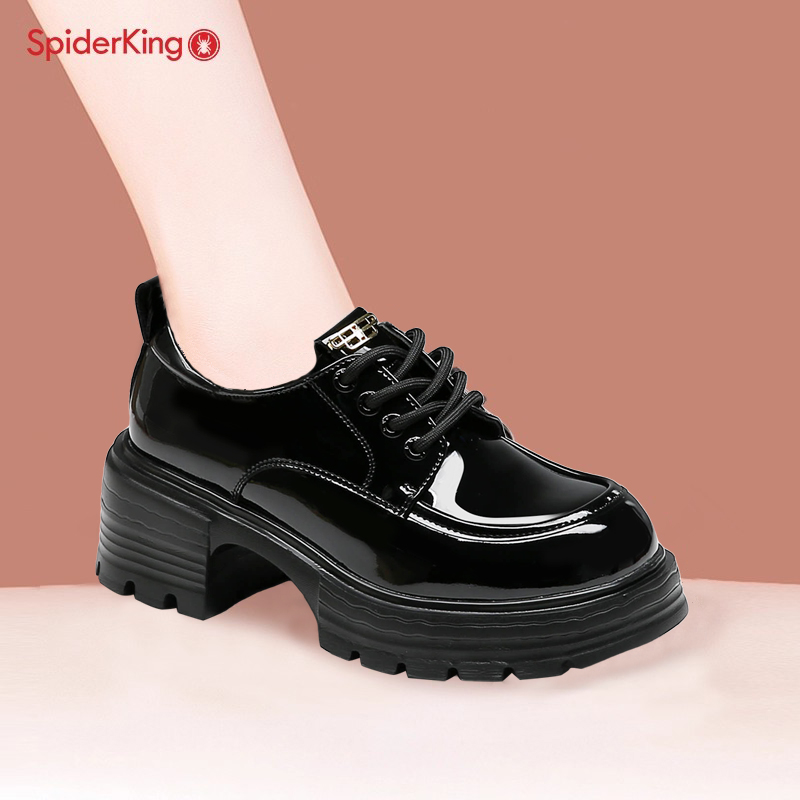 蜘蛛王厚底增高系带英伦乐福鞋女