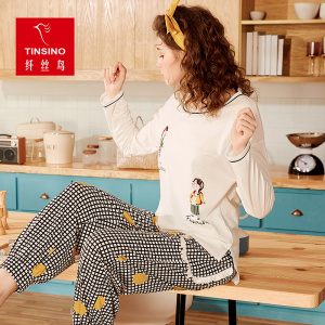 38元包邮  纤丝鸟 女款春秋纯棉长袖家居服套装