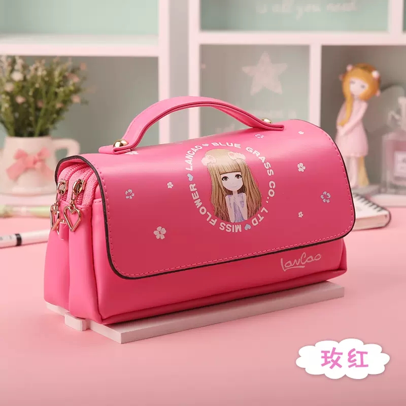 小学生手提卡通笔袋韩国简约女生大容量文具盒儿童可爱创意铅笔盒女孩文具袋小清新可爱女童中学生铅笔袋