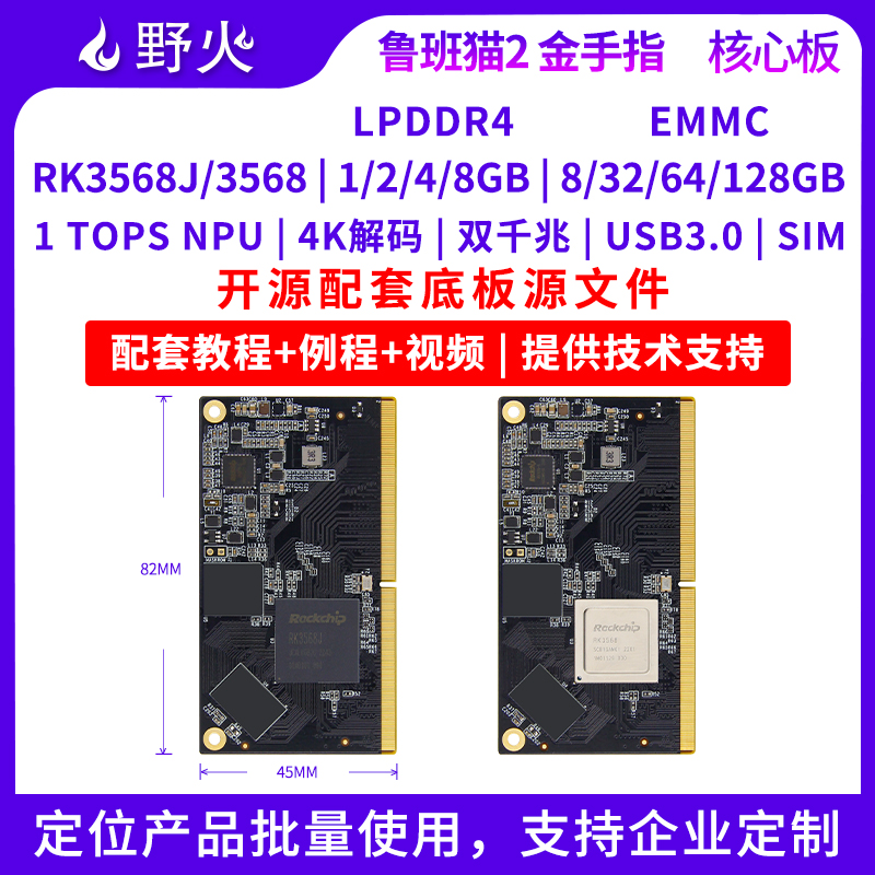 野火鲁班猫2金手指核心板工业级RK3568J商业级RK3568人工智能AI板 电子元器件市场 开发板/学习板/评估板/工控板 原图主图