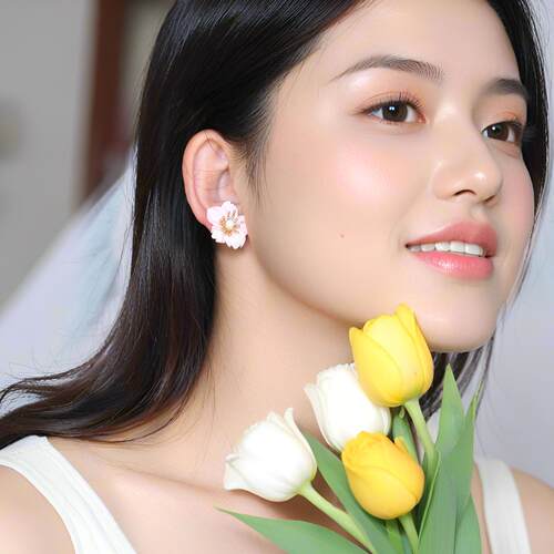 元气甜妹限定斯里兰卡深海粉贝全手工雕刻耳环S925银耳钉正版发售