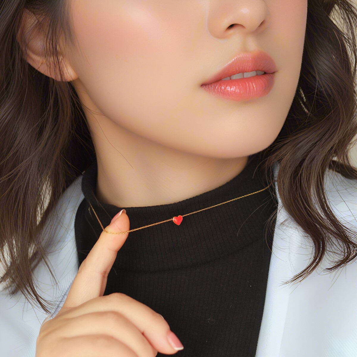 法式简约桃心釉彩项链多功能多种佩戴轻甜男女情侣项链颈链项链