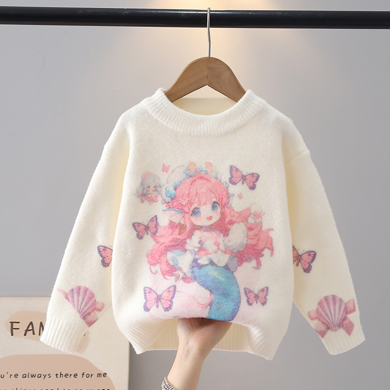 女童毛衣圆领加厚卡通打底针织