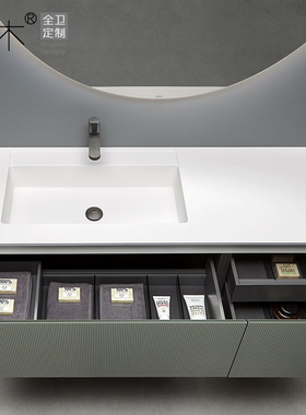 智能80cm网红现代台盆浴室柜组合收纳岩石卫生间洗漱台一体盆定制