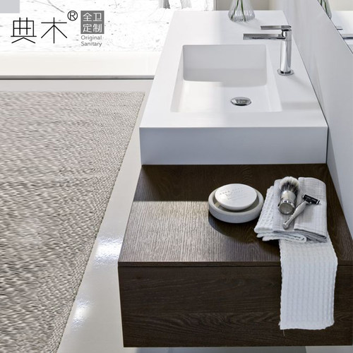 岩板组合轻奢风实木洗漱台一体盆