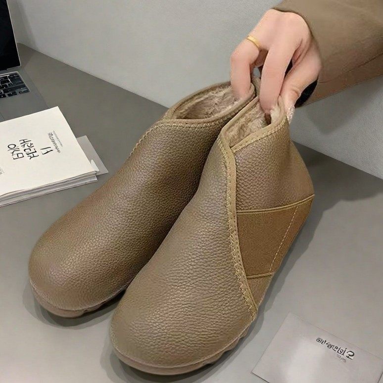 平底短靴百搭轻便女棉靴雪地靴女2025冬季新款皮面加绒保暖一脚蹬,女鞋,时尚雪地靴,淘宝优惠券,粉丝福利购,淘宝优惠卷