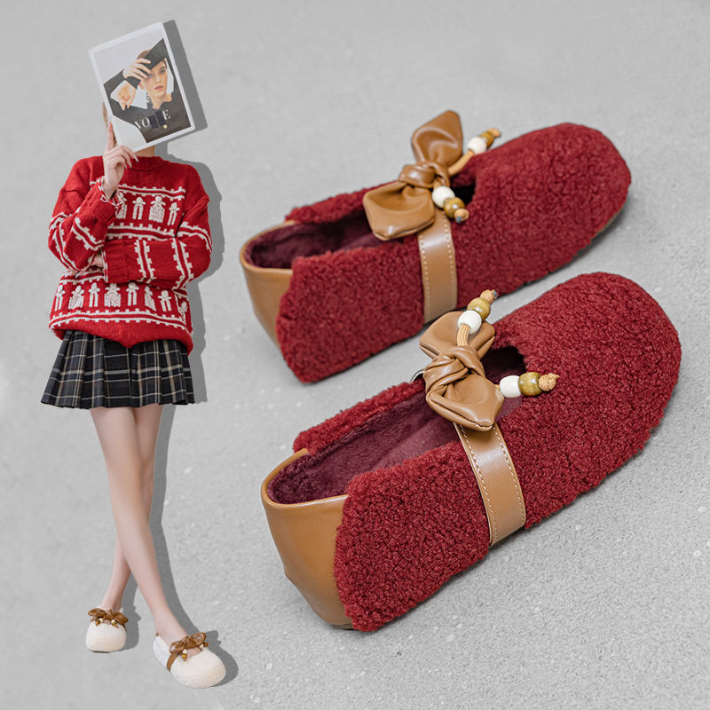 9728蝴蝶结懒人一脚蹬毛毛鞋女2026秋冬新款两穿休闲玛丽珍豆豆鞋,女鞋,浅口单鞋,淘宝优惠券,粉丝福利购,淘宝优惠卷