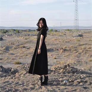 韩版春夏女裙新款婉约森女文艺范时尚气质亚麻棉麻长款连衣裙长裙