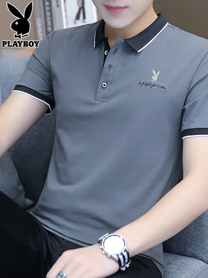 花花公子夏季短袖t恤男士潮流翻领纯棉冰丝体恤上衣服POLO衫男装