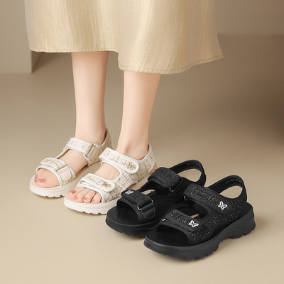 zhr则则小香风厚底4cm轻便魔术贴休闲凉鞋女夏新款舒适百搭扣带鞋
