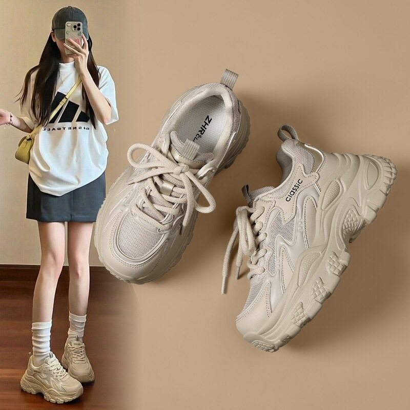 zhr则则厚底老爹鞋女春新款小个子增高透气时尚百搭运动休闲鞋子