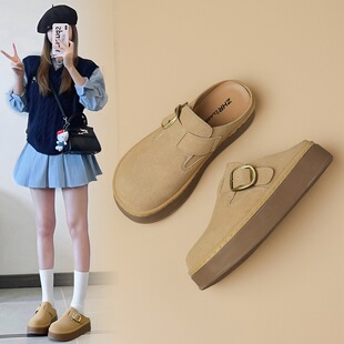 zhr则则厚底勃肯鞋女春新款半拖鞋小个子懒人一脚蹬百搭大头拖鞋