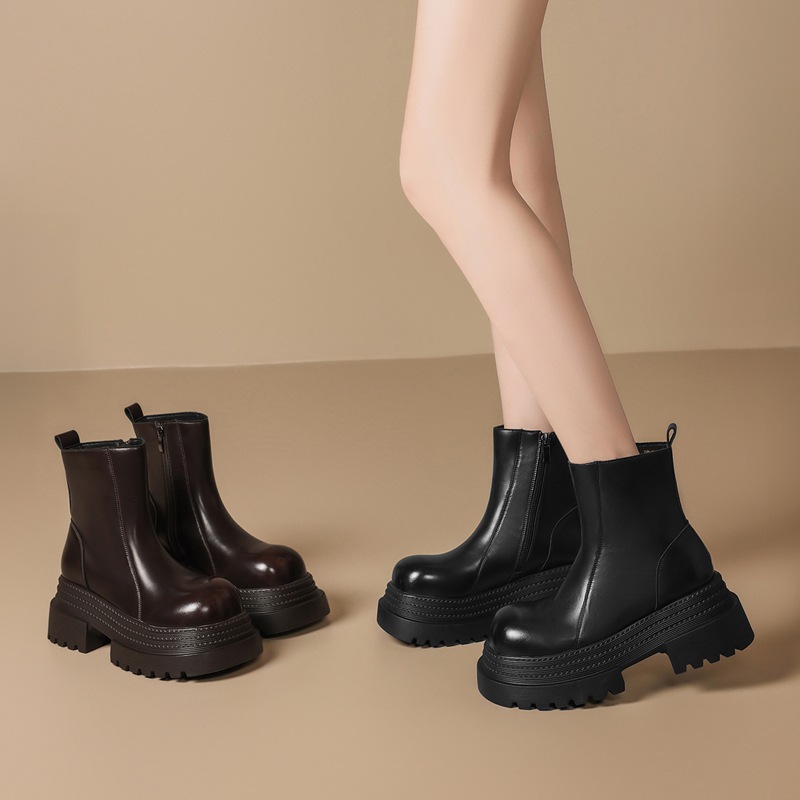 zhr厚底短靴鞋女爆款加绒保暖时尚秋冬新款英伦瘦瘦轻便马丁靴子