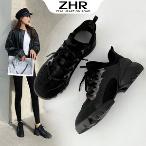 ZHR加绒休闲鞋春秋冬新款百搭运动鞋防滑跑步鞋厚底时尚老爹鞋子