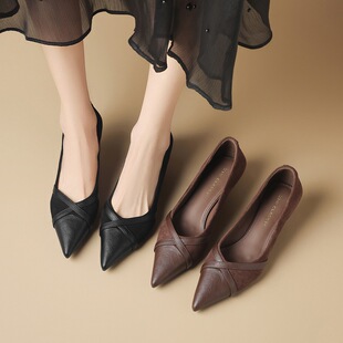 ZHR则则法式尖头细跟高跟鞋女浅口春季新款通勤单鞋气质单皮鞋子