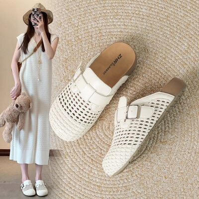 ZHR编织镂空勃肯拖鞋女夏透气百搭拖鞋包头拖通勤休闲懒人一脚蹬