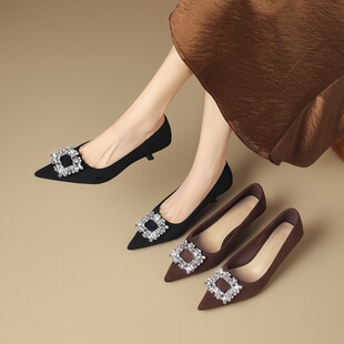 zhr则则尖头高跟鞋法式水钻细跟鞋春秋新款气质时尚百搭浅口单鞋