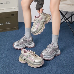 zhr则则厚底老爹鞋女春季新款小个子紫色时尚百搭休闲增高运动鞋