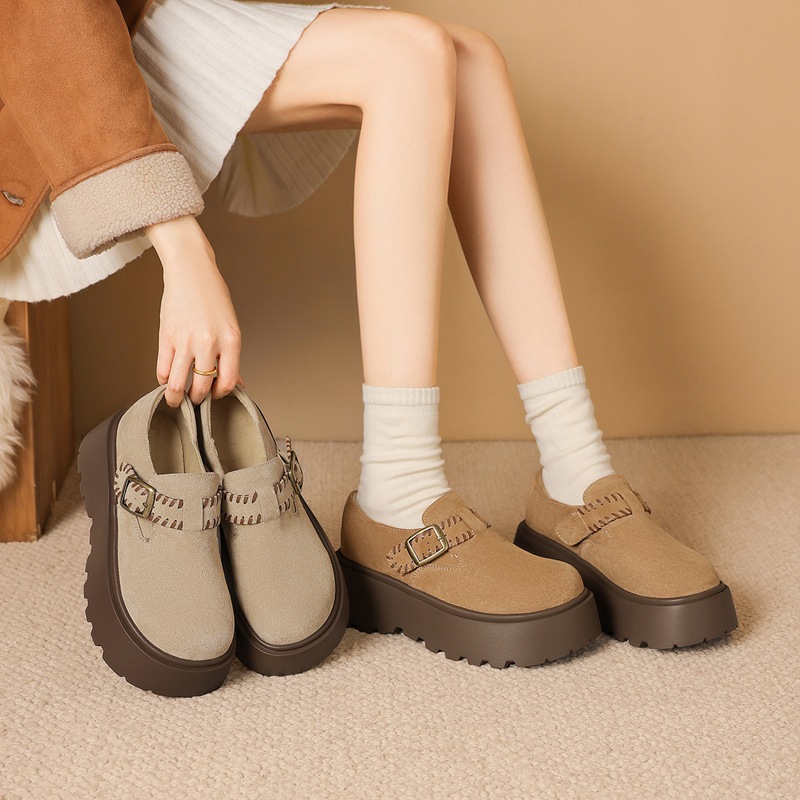 zhr复古松糕加绒勃肯鞋女棉鞋女秋冬新款厚底小个子保暖休闲鞋子