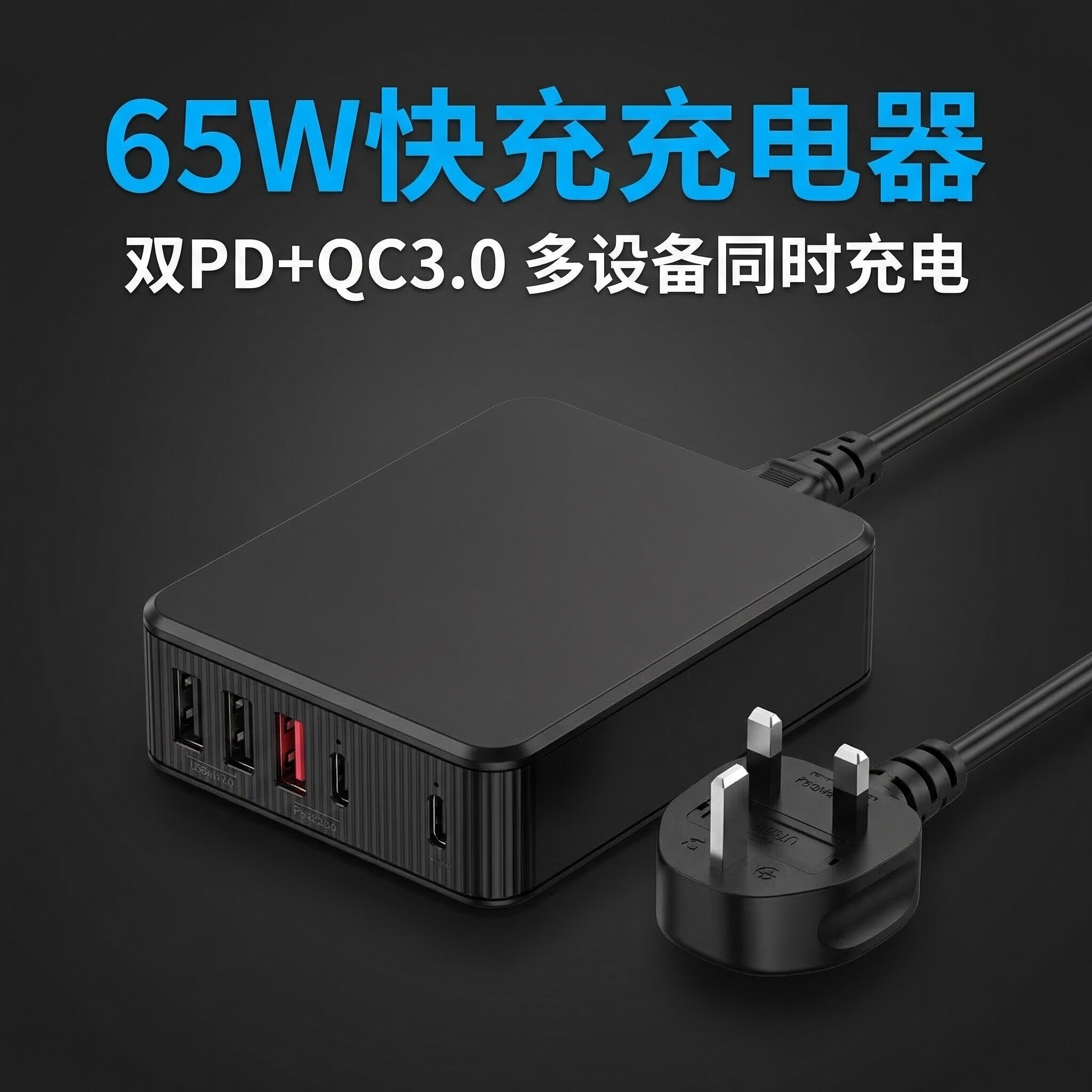 香港马来西亚65W快充头通用充电器港版英标usb多口双typec充电器