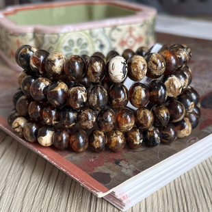 天然原矿抚顺琥珀溶洞干白黑花翳王珀翳珀手链琥珀手串佛珠44.23