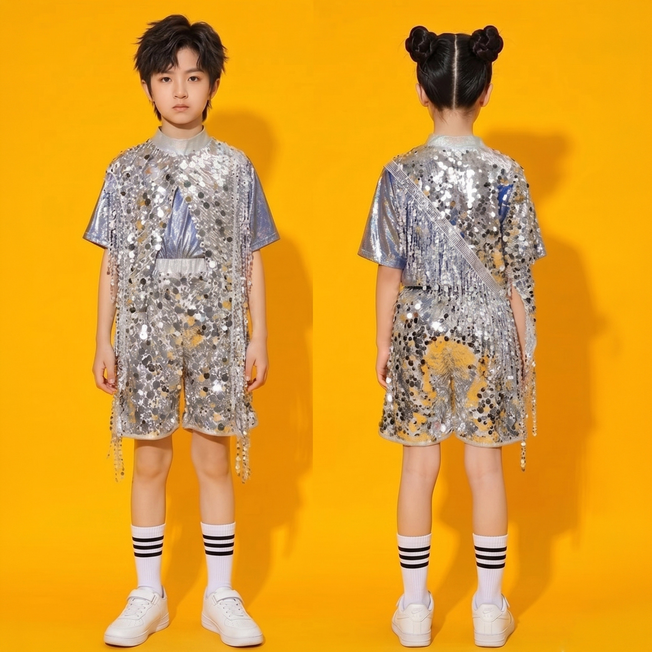 六一潮酷表演服儿童爵士舞亮片演出服嘻哈走秀模特舞蹈服装男女童