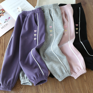春秋长裤 女童休闲裤 子 儿童外穿蝴蝶结刺绣运动裤 卫裤 2026春装 新款