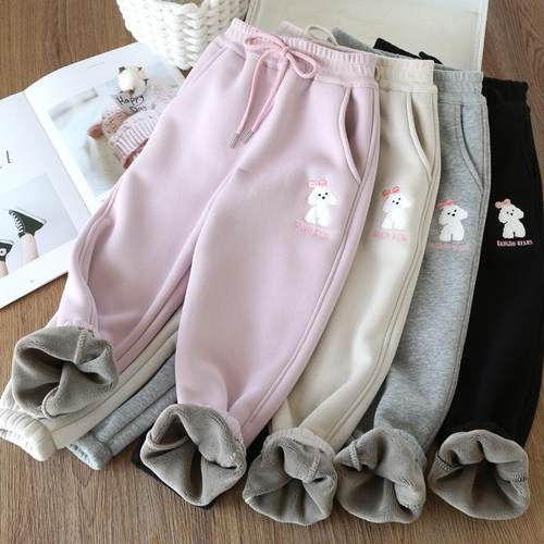 冬季撸猫绒休闲裤保暖校服裤