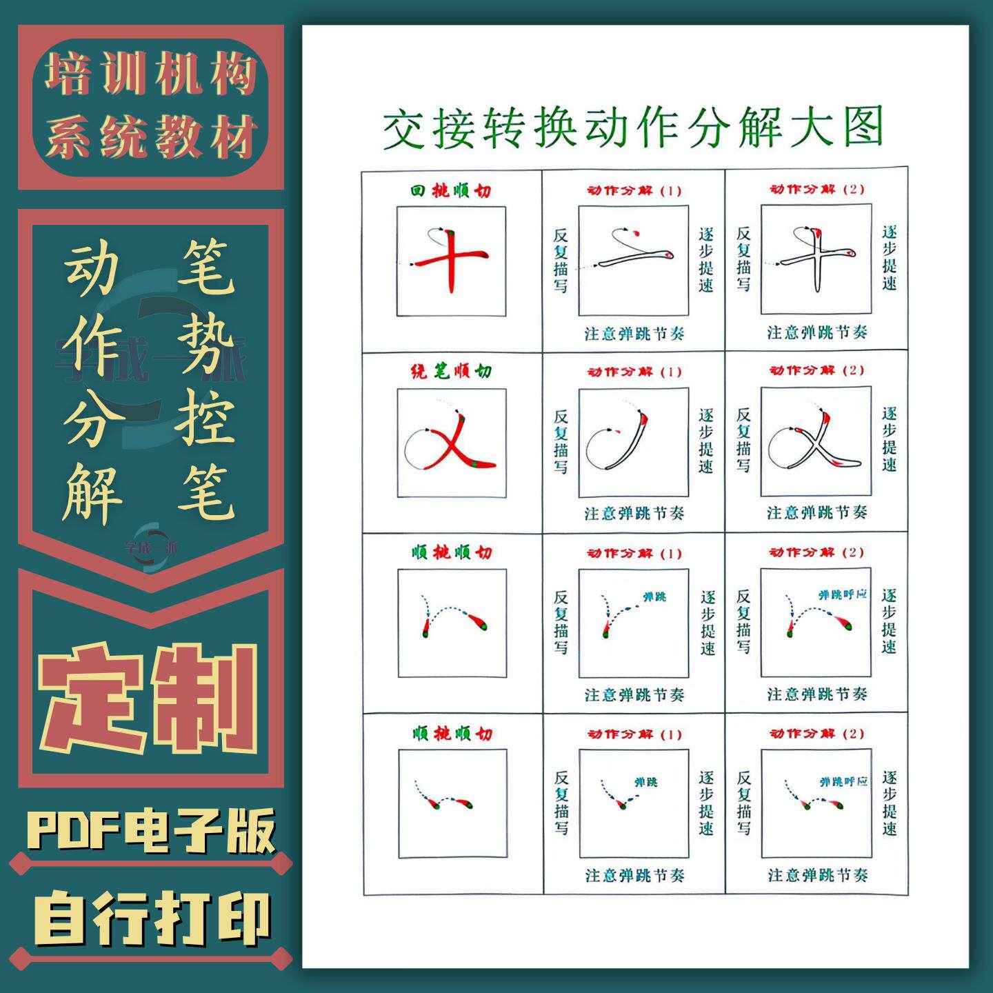 笔势控笔教学楷书快写笔画动作分解控笔接笔电子字帖机构硬笔书法